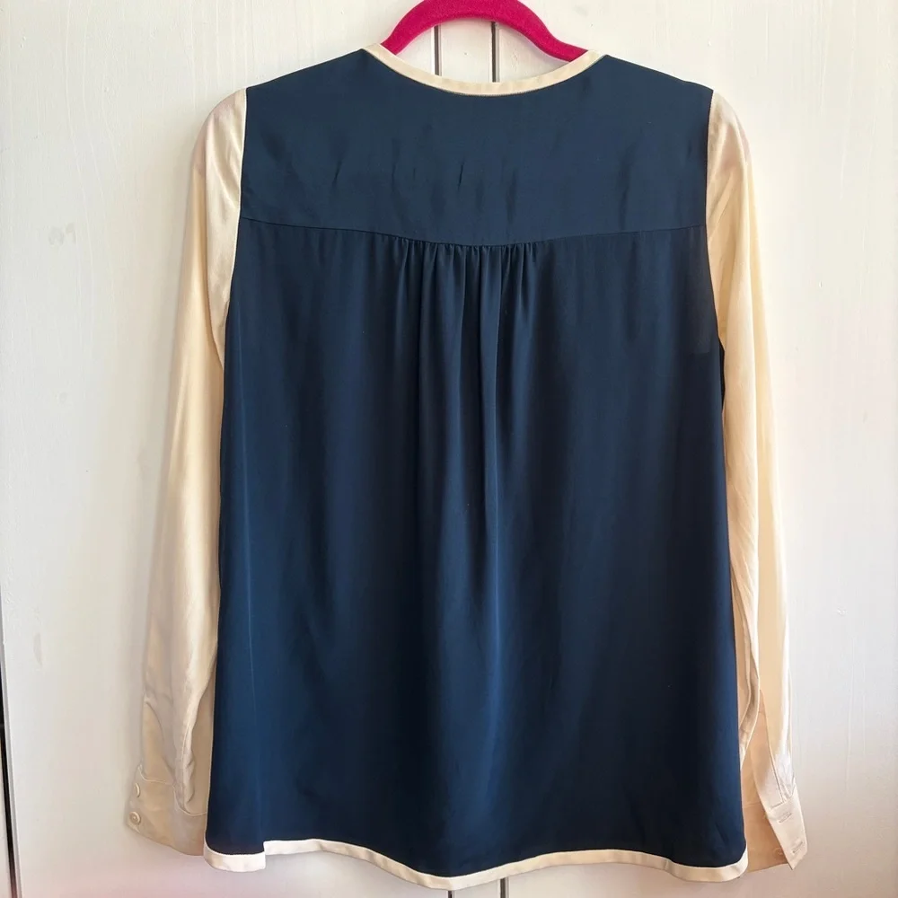 Diane Von Furstenberg sz 6 silk navy Tabatha color block blouse tunic top - Picture 6 of 8